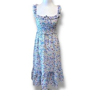 Anthropologie Storia Smocked Floral Dress Womens Size M Cottage Garden Ruffle